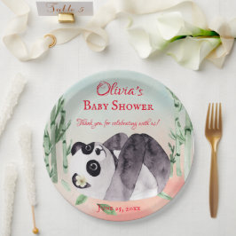 Cute Tumbling Panda Gender Baby shower Papieren Bordje