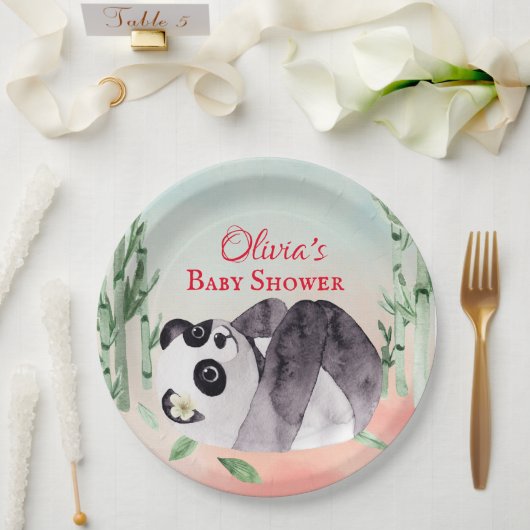 Cute Tumbling Panda Gender Baby shower Papieren Bordje (Huwelijk)
