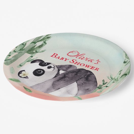 Cute Tumbling Panda Gender Baby shower Papieren Bordje (Gekanteld)