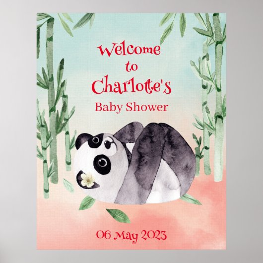 Cute Tumbling Panda Gender Baby shower Welkom Poster (Voorkant)