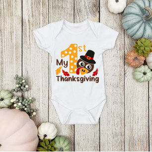 Cute Turkey 1e Thanksgiving Baby Boy Romper