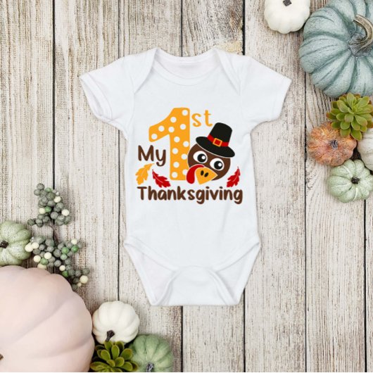 Cute Turkey 1e Thanksgiving Baby Boy Romper