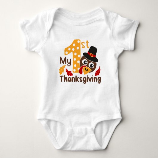 Cute Turkey 1e Thanksgiving Baby Boy Romper (Voorkant)