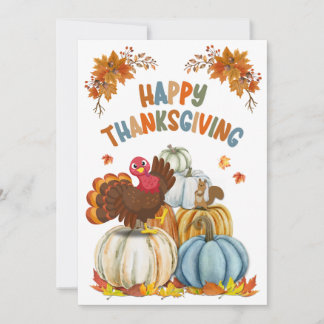 Cute Turkey and Retro Pumpkins Happy Thanksgiving Feestdagenkaart