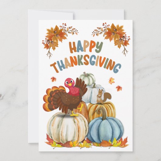 Cute Turkey and Retro Pumpkins Happy Thanksgiving Feestdagenkaart (Voorkant)