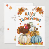 Cute Turkey and Retro Pumpkins Happy Thanksgiving Feestdagenkaart (Voorkant / Achterkant)