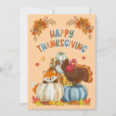 Cute Turkey and Retro Pumpkins Happy Thanksgiving Feestdagenkaart (Voorkant)