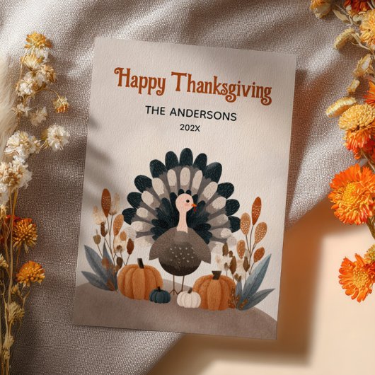  Cute Turkey Autumn Foliage  Happy Thanksgiving  Feestdagenkaart