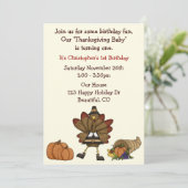 Cute Turkey Boy's Thanksgiving 1st Birthday Kaart (Staand voorkant)