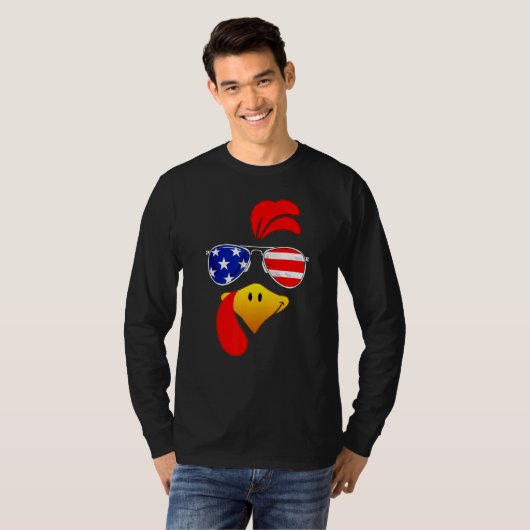 Cute Turkey Face Thanksgiving American Flag Sungla T-shirt (Voorkant volledig)