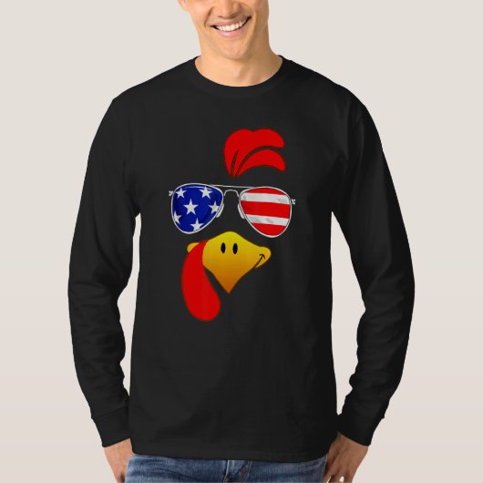 Cute Turkey Face Thanksgiving American Flag Sungla T-shirt (Voorkant)