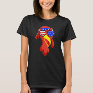Cute Turkey Face Thanksgiving American Flag Sungla T-shirt