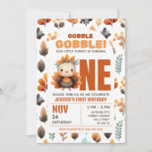 Cute Turkey Fall Foliage Thanksgiving 1st Birthday Kaart (Voorkant)