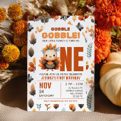 Cute Turkey Fall Foliage Thanksgiving 1st Birthday Kaart