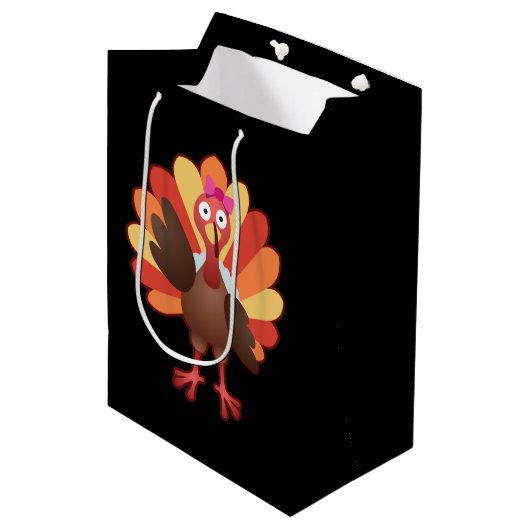 Cute Turkey Girl Gobble - Thanksgiving Gift Medium Cadeauzakje (Voorkant Gekanteld)