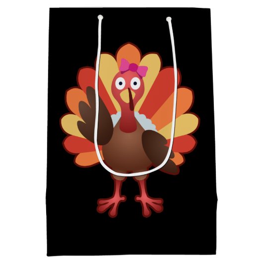 Cute Turkey Girl Gobble - Thanksgiving Gift Medium Cadeauzakje (Achterkant)