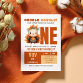 Cute Turkey Gobble Fall Thanksgiving 1st Birthday Kaart