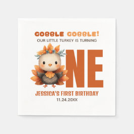 Cute Turkey Gobble Thanksgiving 1st Birthday Servet