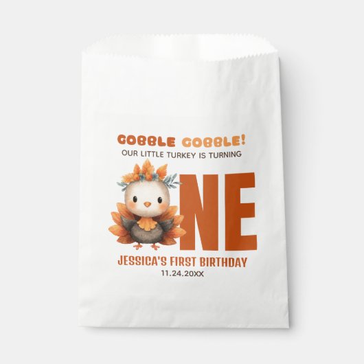 Cute Turkey Gobble Thanksgiving Fall 1st Birthday  Bedankzakje (Voorkant)