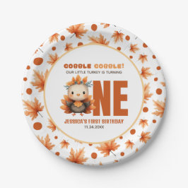 Cute Turkey Gobble Thanksgiving Fall 1st Birthday Papieren Bordje