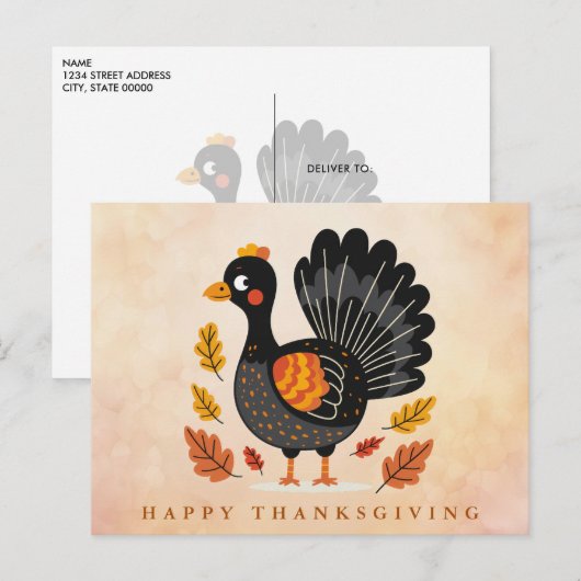 Cute Turkey Happy Thanksgiving Briefkaart (Voorkant / Achterkant)