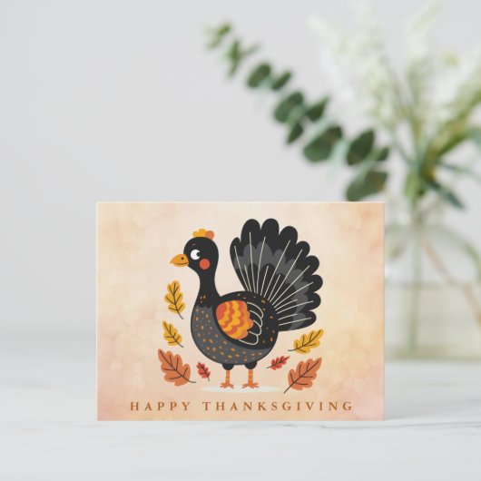 Cute Turkey Happy Thanksgiving Briefkaart (Staand voorkant)