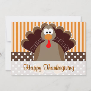 Cute Turkey Happy Thanksgiving Flat Card Feestdagenkaart