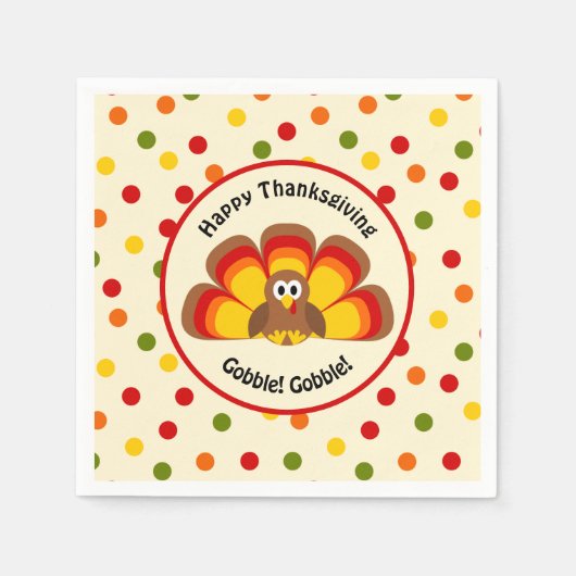 Cute Turkey Happy Thanksgiving Gobble Polka Dots Servet (Voorkant)