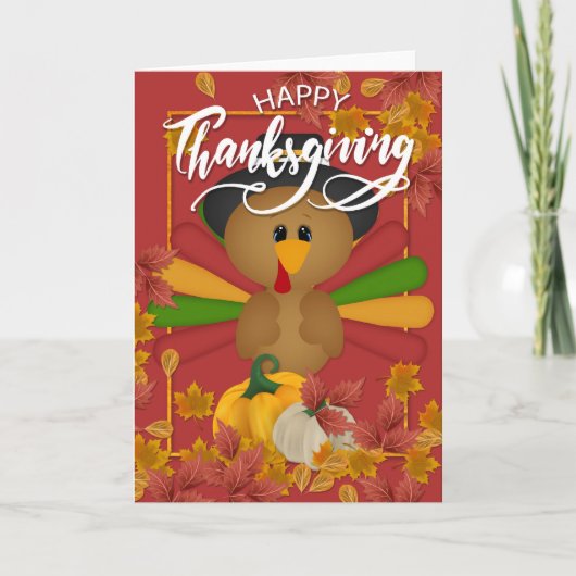 Cute Turkey Happy Thanksgiving Kaart (Voorkant)