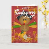 Cute Turkey Happy Thanksgiving Kaart (Gele Bloem)