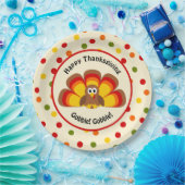 Cute Turkey Happy Thanksgiving met Polka Dots Pap Papieren Bordje (Feest)