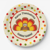 Cute Turkey Happy Thanksgiving met Polka Dots Pap Papieren Bordje (Voorkant)