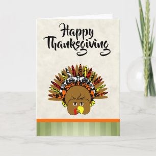 Cute Turkey Happy Thanksgiving Wenskaart Feestdagen Kaart