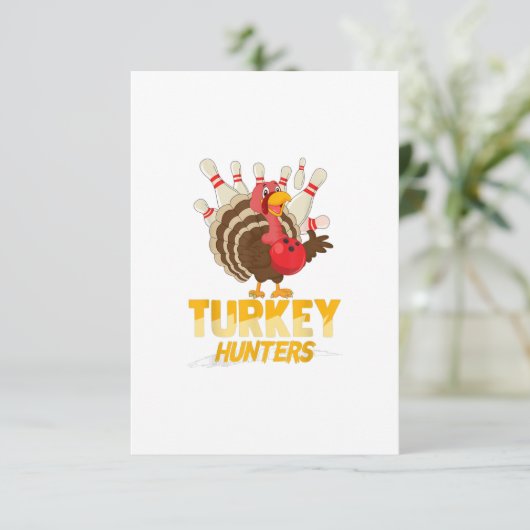 Cute Turkey Hunter Funny Bowling Thanksgiving Kaart (Staand voorkant)