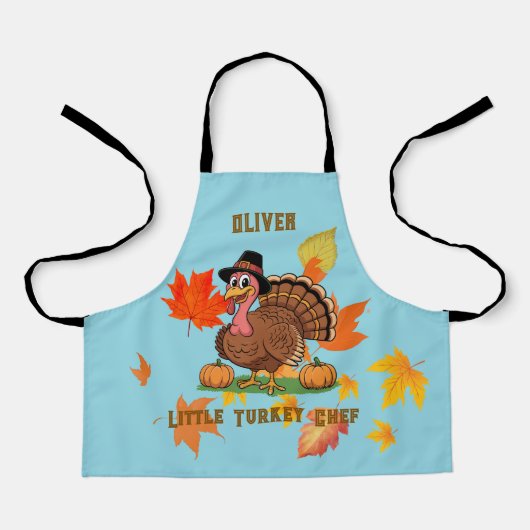 Cute Turkey Kids Schort – Kleine Chef Naam (Voorkant)