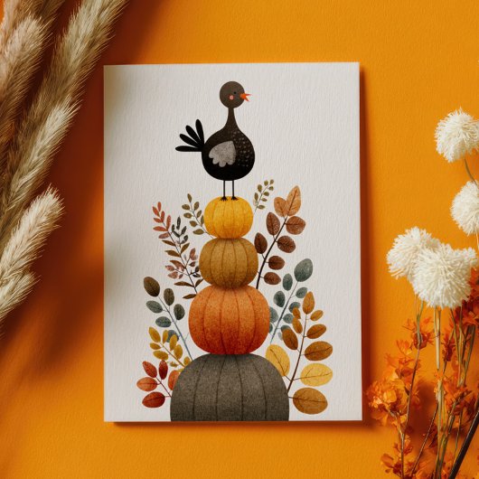 Cute Turkey on Fall Pumpkins Retro Thanksgiving Briefkaart