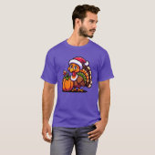 Cute Turkey Posing with Pumpkin Autumn Harvest Ani T-shirt (Voorkant volledig)