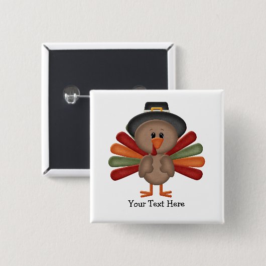 Cute Turkey Thanksgiving (aanpasbaar) Vierkante Button 5,1 Cm (Voorkant /achterkant)