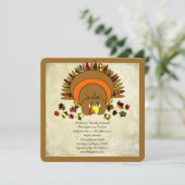 Cute Turkey Thanksgiving Dinner Invitation Kaart (Staand voorkant)