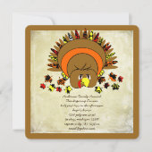 Cute Turkey Thanksgiving Dinner Invitation Kaart (Voorkant)