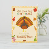 Cute Turkey Thanksgiving Dinner Invitation Kaart (Staand voorkant)
