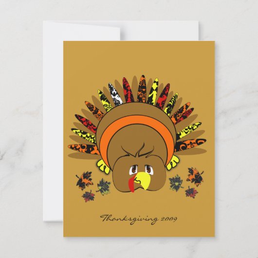 Cute Turkey Thanksgiving Dinner Invitation Kaart (Achterkant)