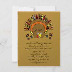 Cute Turkey Thanksgiving Dinner Invitation Kaart