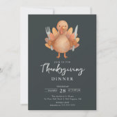 Cute Turkey Thanksgiving Dinner Invitation Kaart (Voorkant)