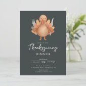 Cute Turkey Thanksgiving Dinner Invitation Kaart (Staand voorkant)