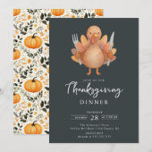 Cute Turkey Thanksgiving Dinner Invitation Kaart (Voorkant / Achterkant)