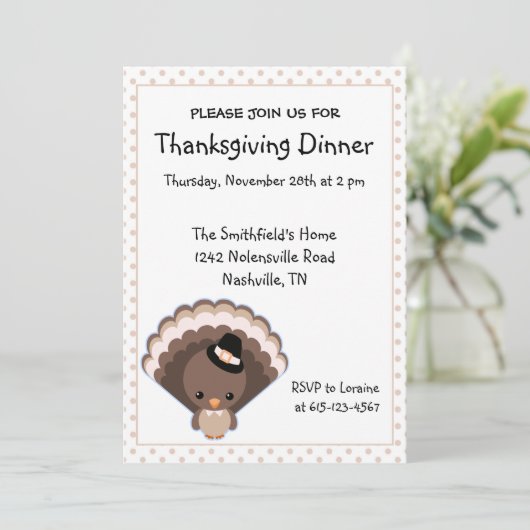 Cute Turkey Thanksgiving Dinner Kaart (Staand voorkant)