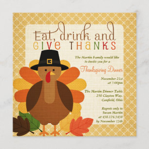 Cute Turkey Thanksgiving Dinner Kaart