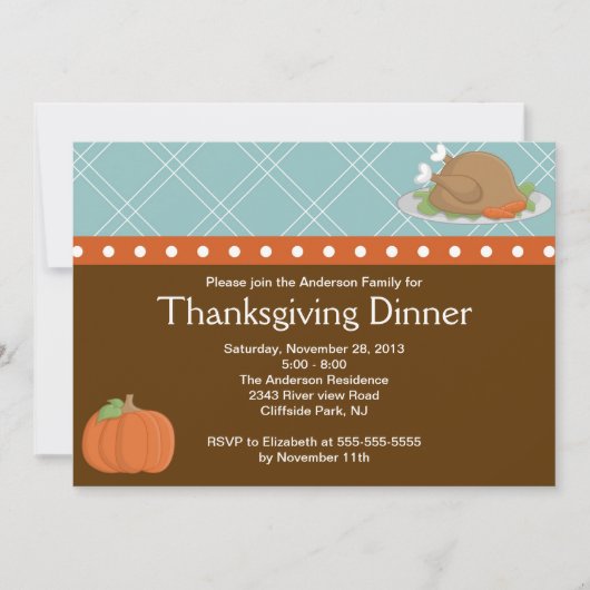 Cute Turkey Thanksgiving Dinner Party Invision Kaart (Voorkant)