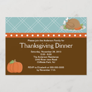 Cute Turkey Thanksgiving Dinner Party Invision Kaart